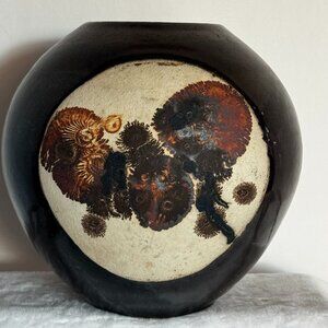 Studio Art Pottery Vase 8" Orb Sphere Shaped Brown Glazed Vtg RARE